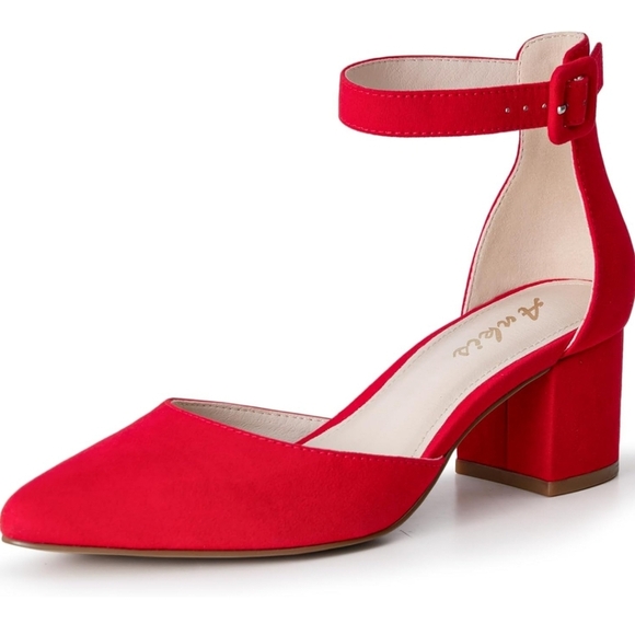 Ankis Shoes - Ankis Faux Suede Red Ankle Strap 2.25" Block Heel Shoes, Size 7.5, NIB